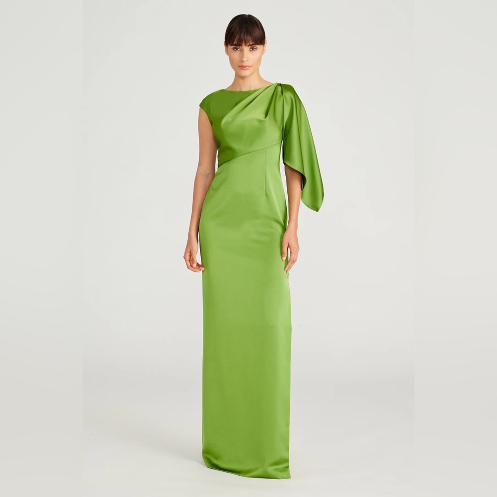 Theia Tilly Satin Draped Column Gown